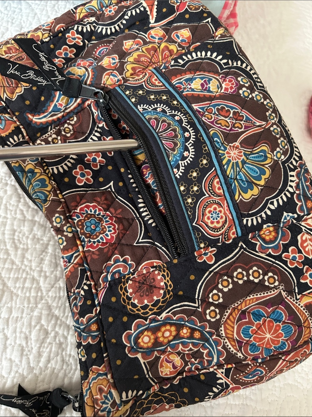 Vera Bradley quilted shoulder purse in browns, turquoise, yellow and black - Picture 14 of 15